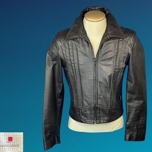 Mens Black Leather ROCKER Motorcycle Jacket / 70s 80s Vintage Biker Jacket S